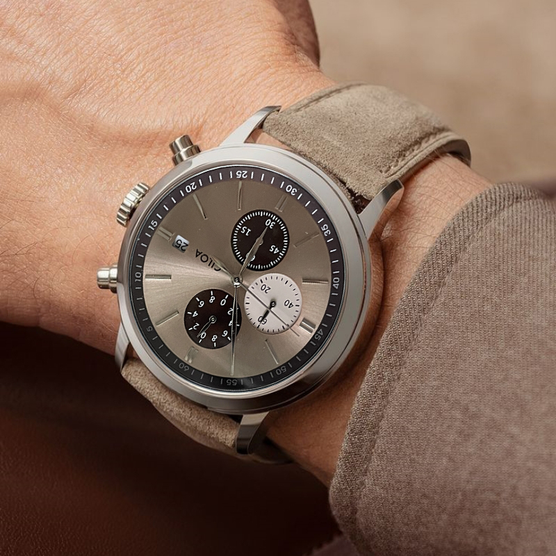 Suede Strap Watch - CILOA – męski zegarek chronograf z